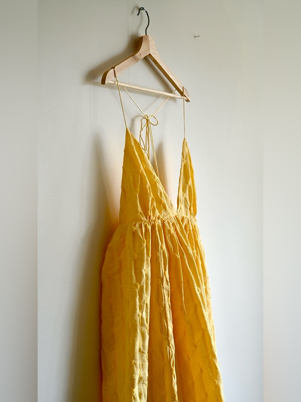 Free People NWT Butter Yellow Textured Open Back Maxi Dress BabyDoll XL - Picture 5 of 8